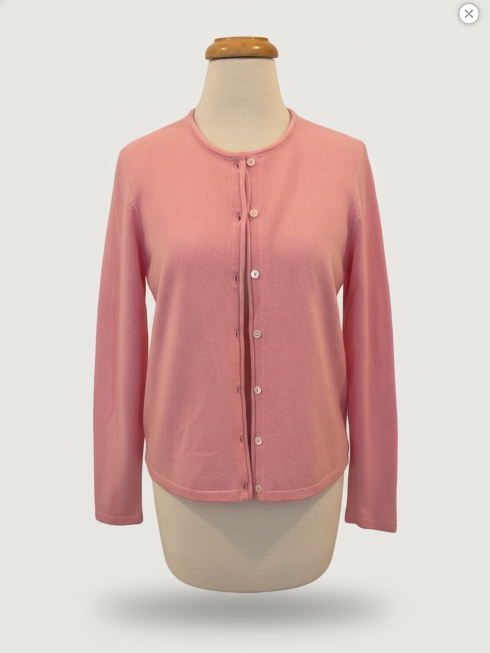 Saks Fifth Avenue Cashmere Pink Button-Front Crewneck Cardigan